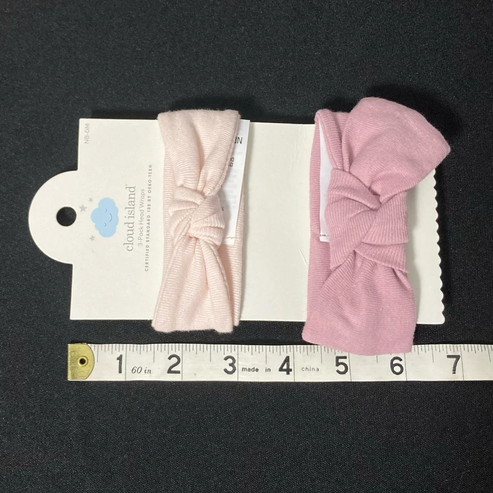 ⭐️ Cloud Island 100% Cotton Pink Bow Newborn Baby Headbands Set of 2
